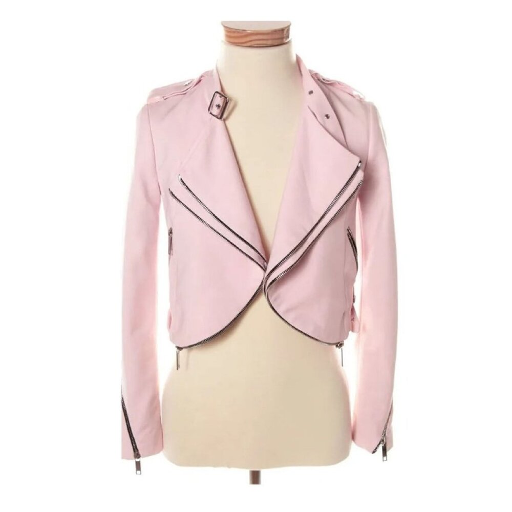 NWT Zara Pink Double Zipper Moto Jacket